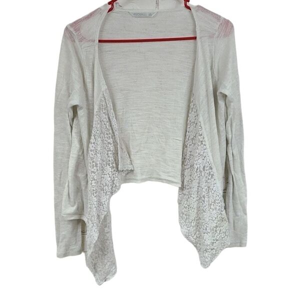 PS Aeropostale Girls 14 Cream Waterfall Open Front Cardigan Sweater Lace Trim - Picture 1 of 8